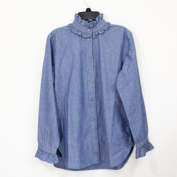 J Crew Chambray Shirt New Women Button Front sz 00 Long Sleeves - Picture 6 of 8